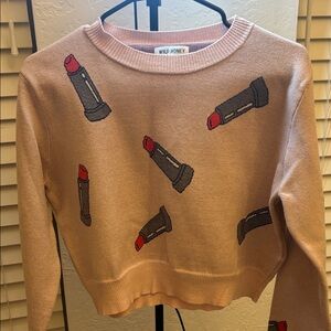 Wild Honey Tan Sweater with Lipstick Design